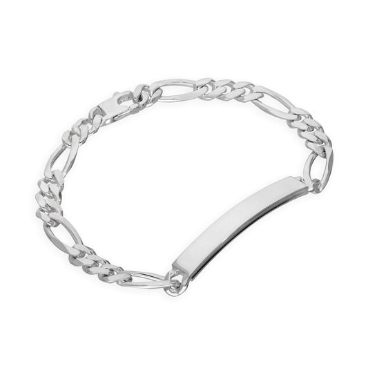 Bracelet en argent sterling épais et lourd de 7 mm avec plaque d'identification Figaro, 7 à 8,5 pouces