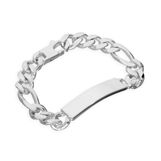 Bracelet en argent sterling épais et lourd de 11 mm avec plaque d'identification Figaro, 7 à 8 pouces