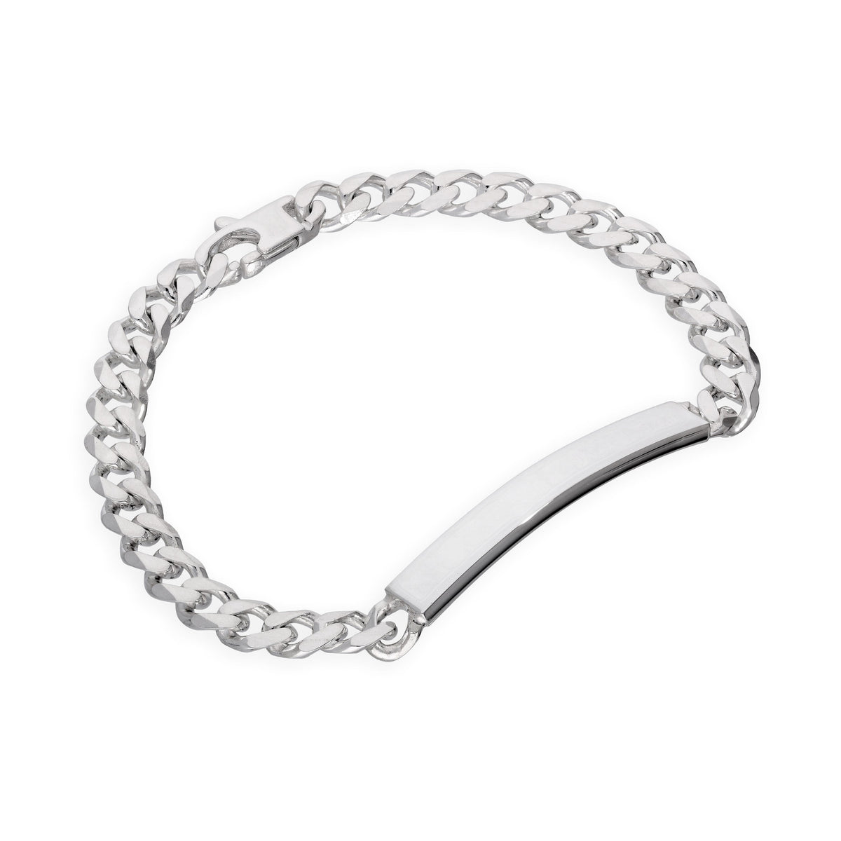 Bracelet en argent sterling épais et lourd de 7 mm avec plaque d'identification gravable, 18 à 20 cm