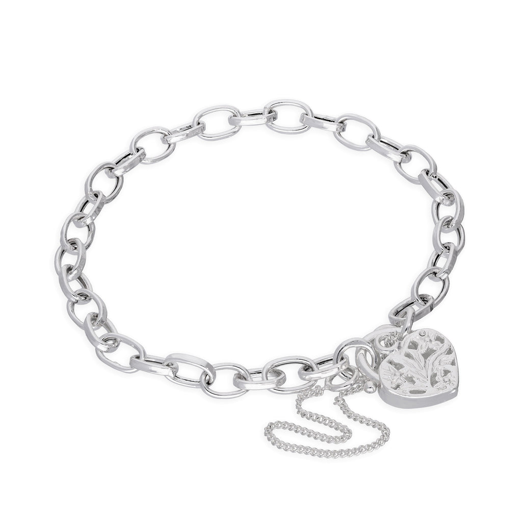 Bracelet à breloques en argent sterling avec cadenas en forme de cœur, 15 à 20 cm