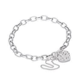 Bracelet à breloques en argent sterling avec cadenas en forme de cœur, 15 à 20 cm