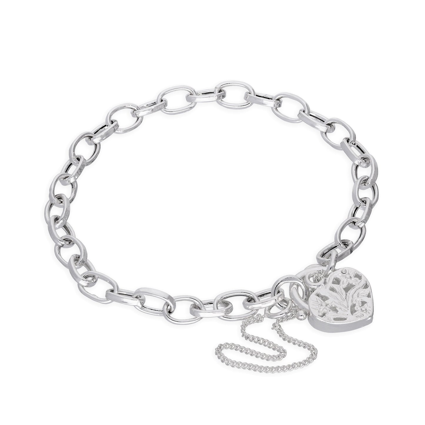 Bracelet à breloques en argent sterling avec cadenas en forme de cœur, 15 à 20 cm