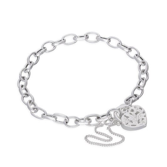 Bracelet à breloques en argent sterling avec cadenas en forme de cœur, 15 à 20 cm