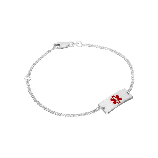 Bracelet d'identification médicale en argent sterling pour femme de 17,8 cm avec plaque rectangulaire gravable