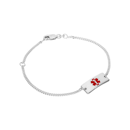 Bracelet d'identification médicale en argent sterling pour femme de 17,8 cm avec plaque rectangulaire gravable