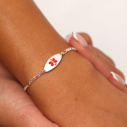 Bracelet d'identification médicale en argent sterling pour femme de 17,8 cm avec plaque ovale gravable