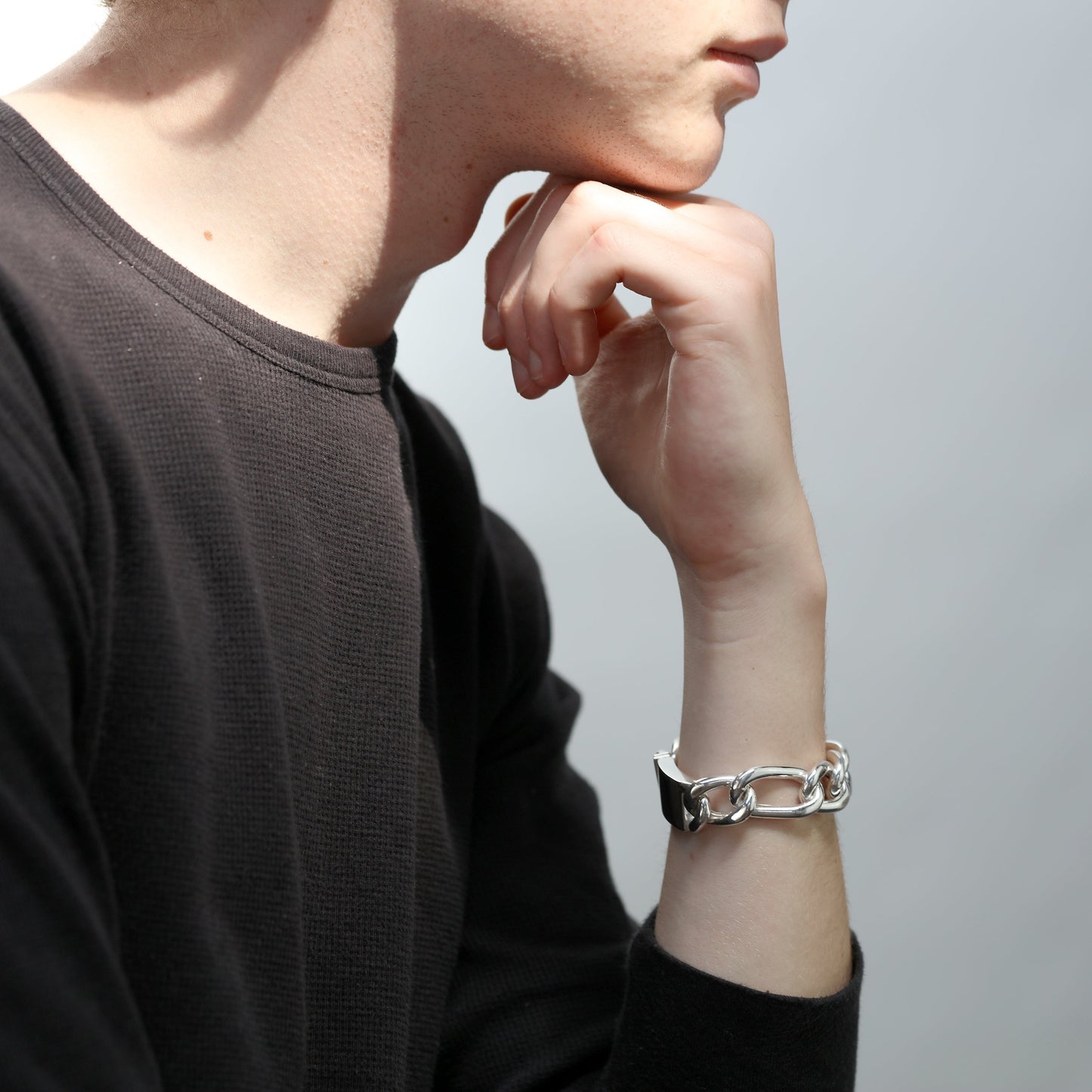 Bracelet en argent sterling pour homme, chaîne épaisse et creuse de 20 cm avec fermoir gravable