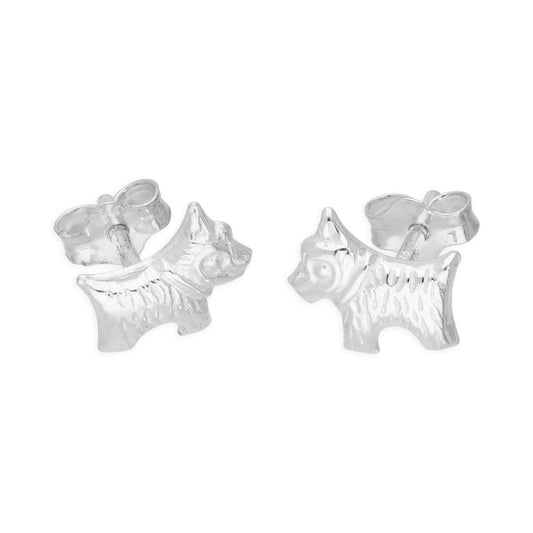 Boucles d'oreilles à tige en argent sterling en forme de petit chien écossais