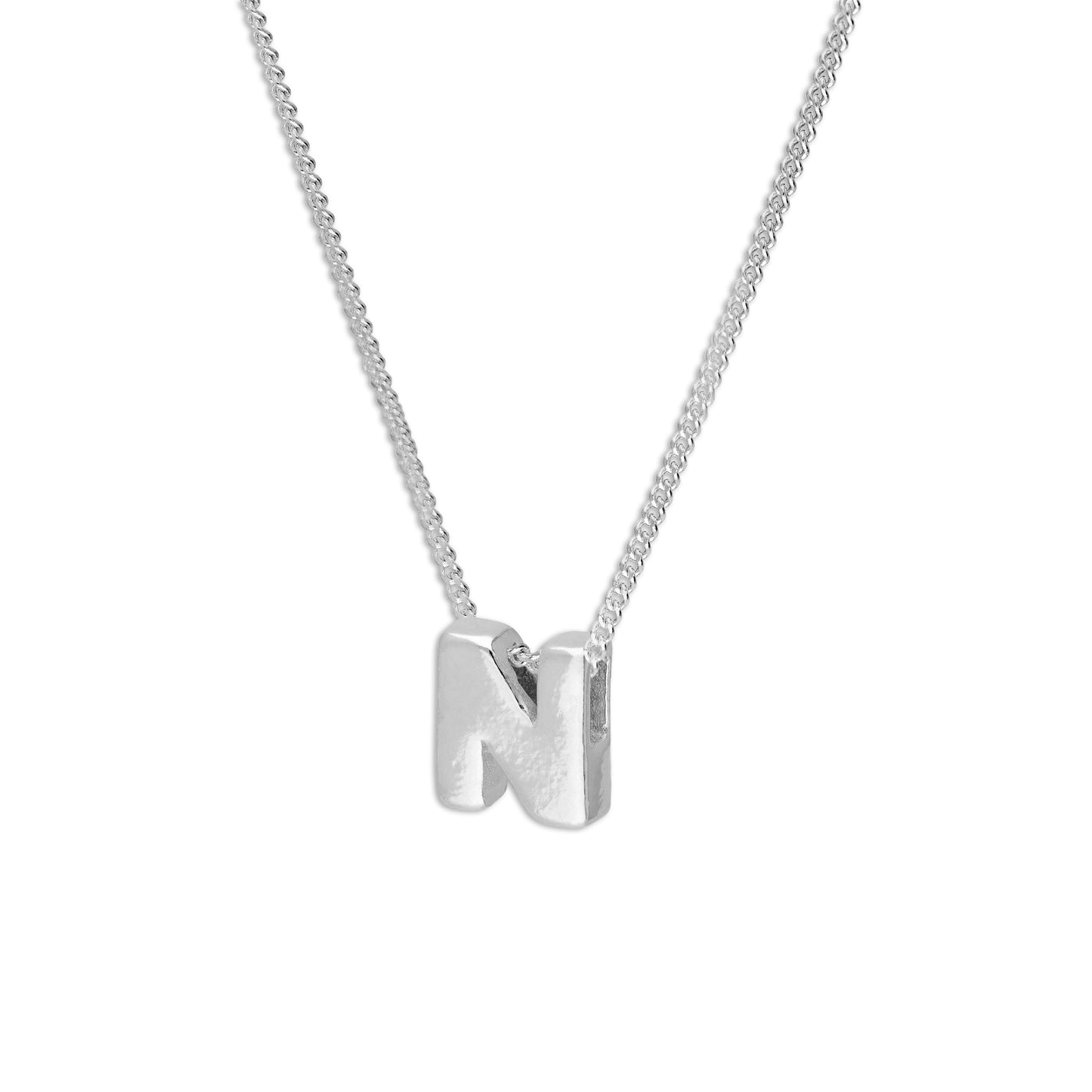 Collier de perles en argent sterling avec lettres de l'alphabet de 45 cm (A à Z)