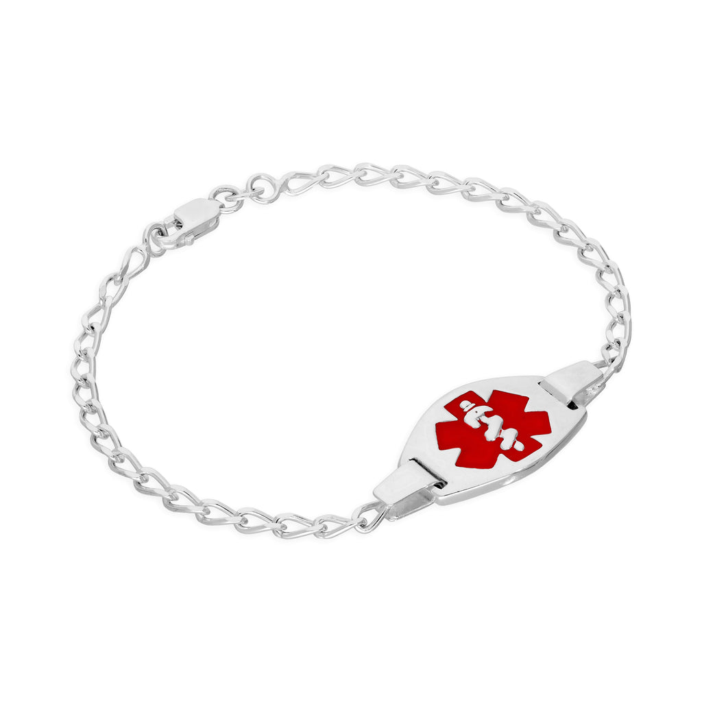Bracelet d'alerte médicale gravable en argent sterling pour homme et femme, 17,8 à 20,3 cm