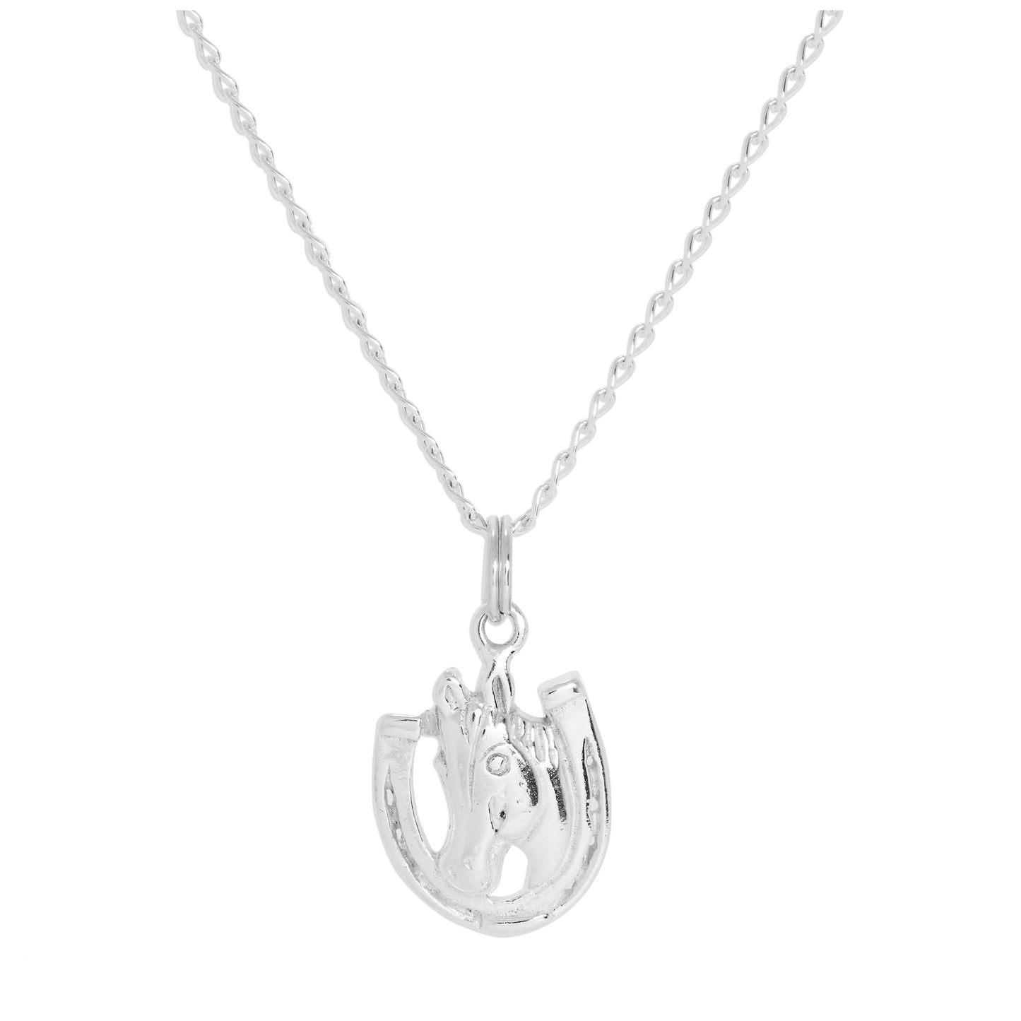 Collier avec pendentif cheval et fer à cheval porte-bonheur en argent sterling, 40 à 60 cm