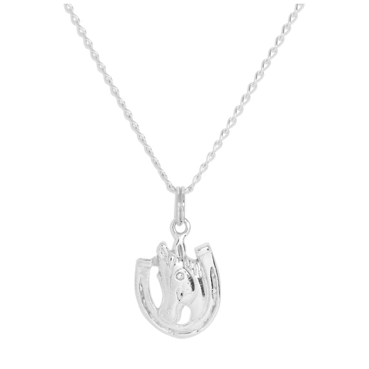 Collier avec pendentif cheval et fer à cheval porte-bonheur en argent sterling, 40 à 60 cm