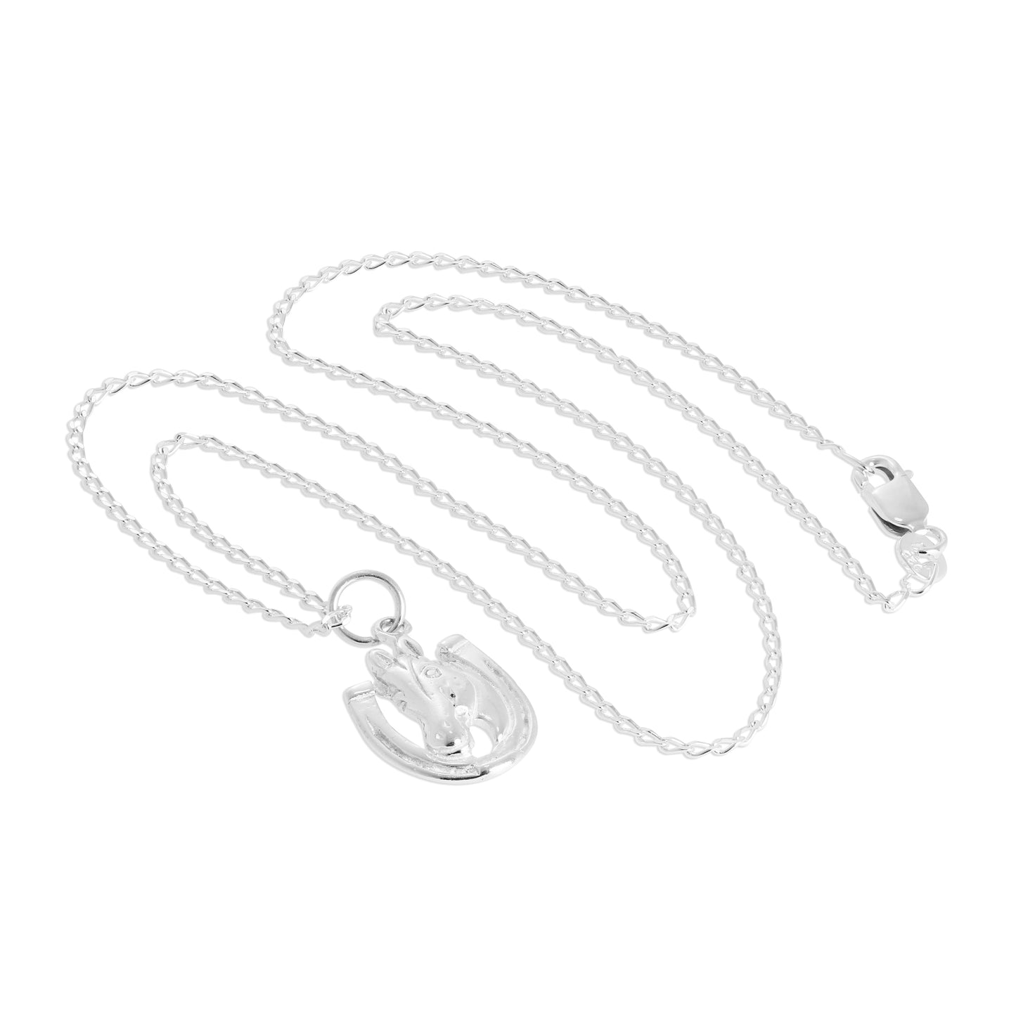 Collier avec pendentif cheval et fer à cheval porte-bonheur en argent sterling, 40 à 60 cm