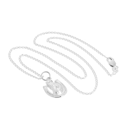 Collier avec pendentif cheval et fer à cheval porte-bonheur en argent sterling, 40 à 60 cm