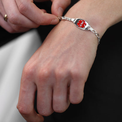 Bracelet d'identification médicale en argent sterling pour homme et femme avec grande plaque ovale gravable de 17,8 à 20,3 cm