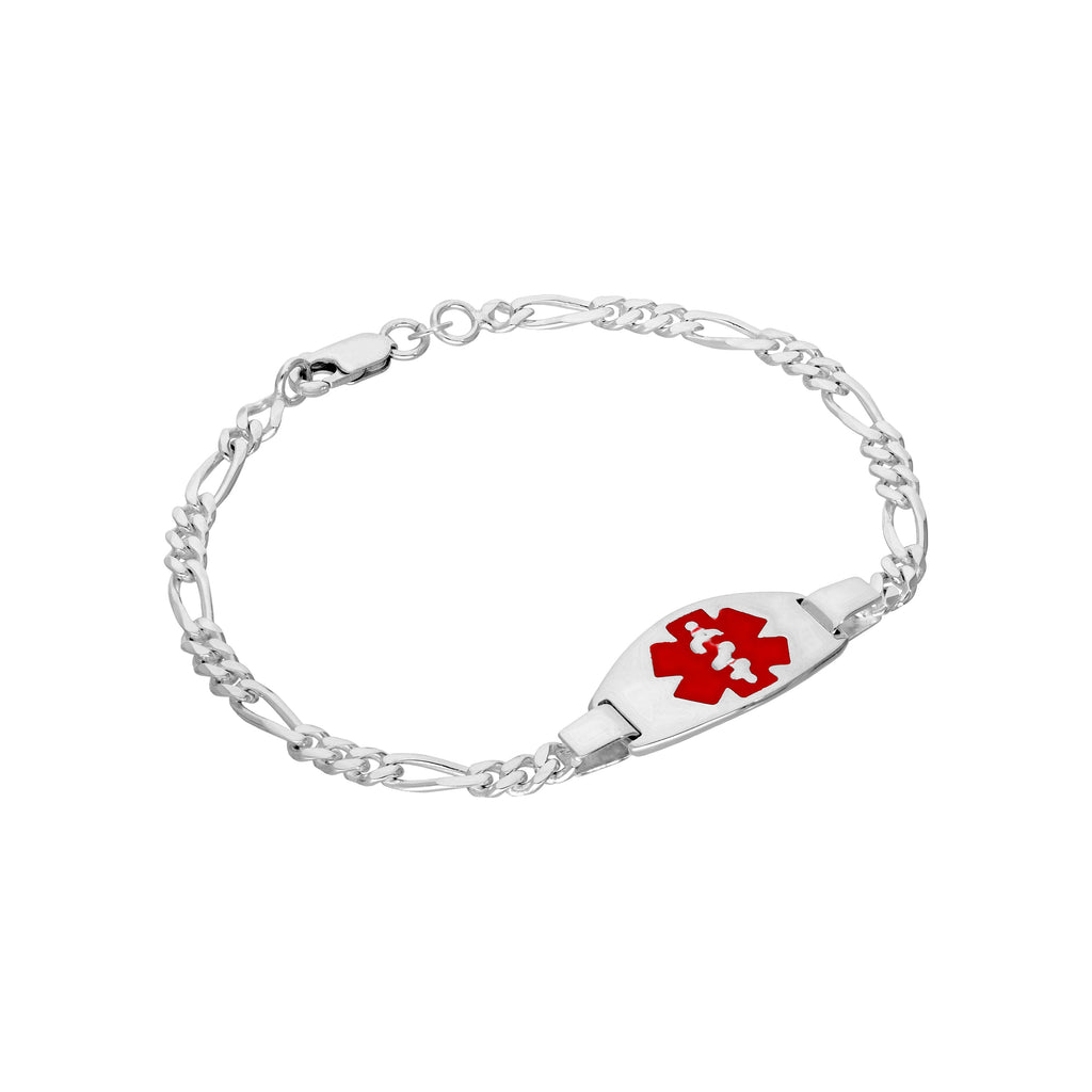 Bracelet d'identification médicale en argent sterling pour homme et femme avec grande plaque ovale gravable de 17,8 à 20,3 cm