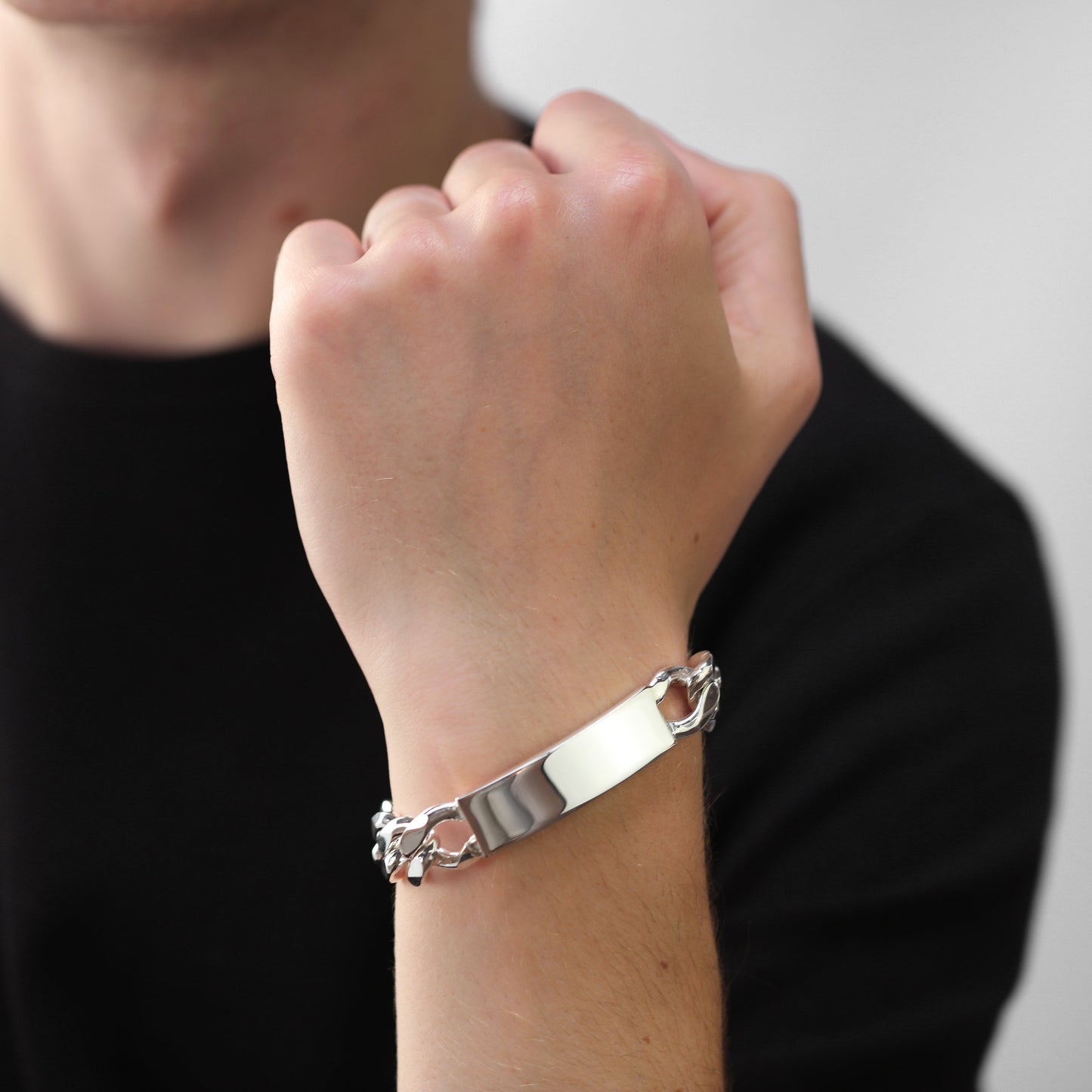 Bracelet gourmette épais en argent sterling de 15 mm pour homme, 20 cm