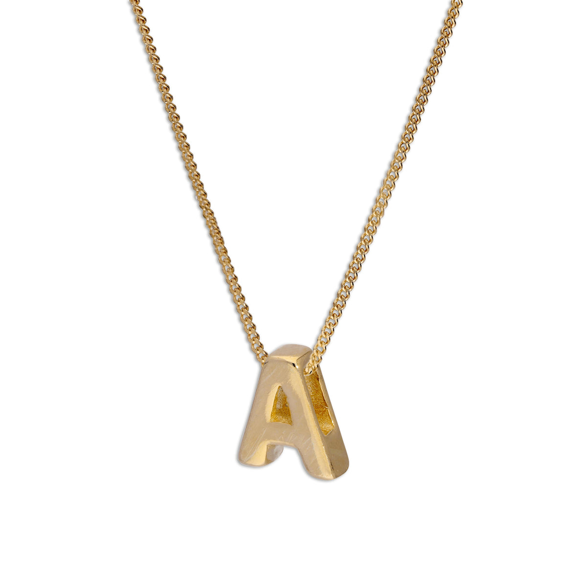 Collier de perles en argent sterling plaqué or avec lettre A, 40 à 55 cm