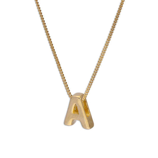 Collier de perles en argent sterling plaqué or avec lettre A, 40 à 55 cm