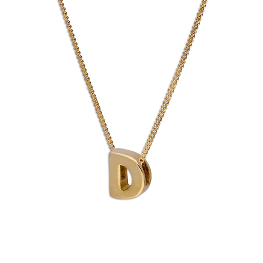 Collier de perles en argent sterling plaqué or avec lettre D, 40 à 55 cm