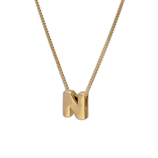 Collier de perles en argent sterling plaqué or avec lettre N, 40 à 55 cm