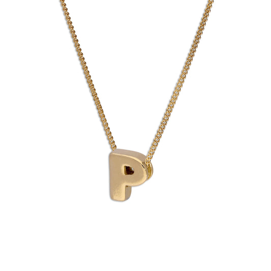 Collier de perles en argent sterling plaqué or avec lettre P, 40 à 55 cm