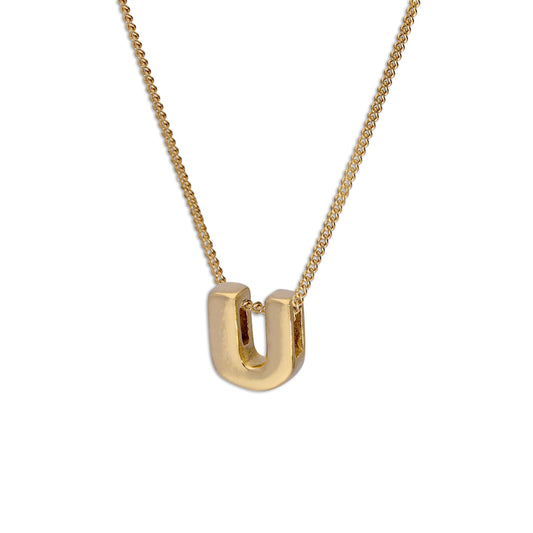 Collier de perles en argent sterling plaqué or avec lettre U, 40 à 55 cm