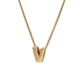 Collier de perles en argent sterling plaqué or avec lettre V, 40 à 55 cm