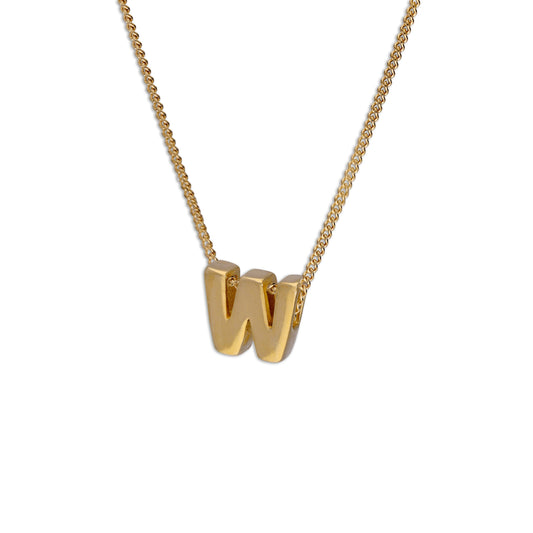 Collier de perles en argent sterling plaqué or avec lettre W, 40 à 55 cm