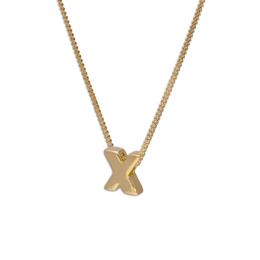 Collier de perles en argent sterling plaqué or avec lettre X, 40 à 55 cm