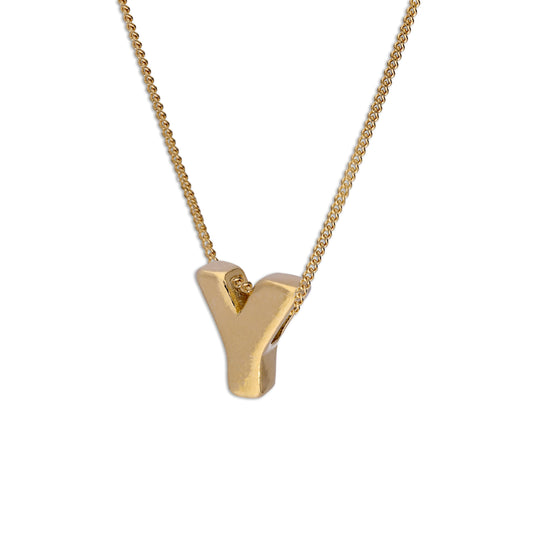Collier de perles en argent sterling plaqué or avec lettre Y, 40 à 55 cm