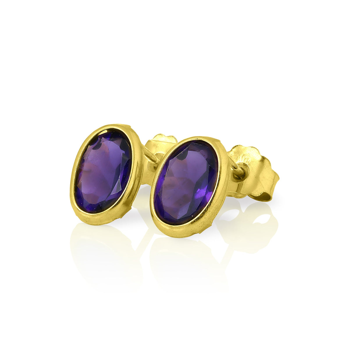 Boucles d'oreilles à tige en or 9 carats et pierres précieuses ovales de 6 mm