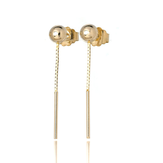 Boucles d'oreilles pendantes en or 9 carats, barre et chaîne de 20 mm