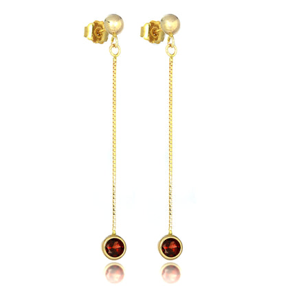 Boucles d'oreilles pendantes en or 9 carats et pierres précieuses rondes de 4 mm