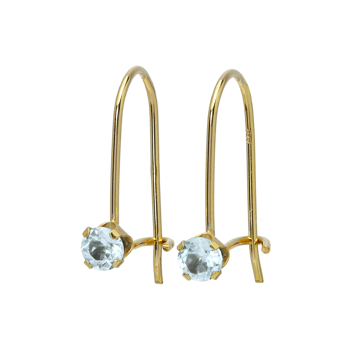 Boucles d'oreilles à levier en or 9 carats et pierres précieuses rondes de 3 mm