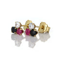 Boucles d'oreilles à tige en or 9 carats, saphir, rubis et cristal CZ transparent de 2,5 mm