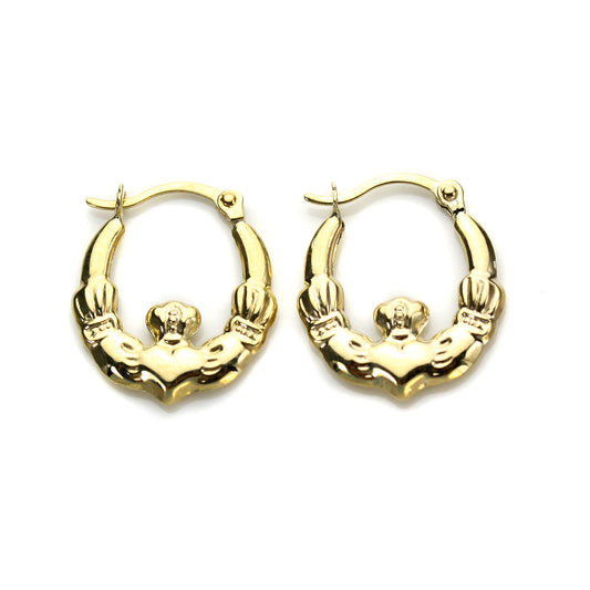 Boucles d'oreilles créoles Claddagh en or jaune 9 carats