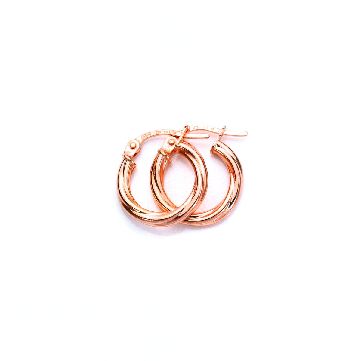 Boucles d'oreilles créoles torsadées en or rose 9 carats - 10 mm, 15 mm, 20 mm