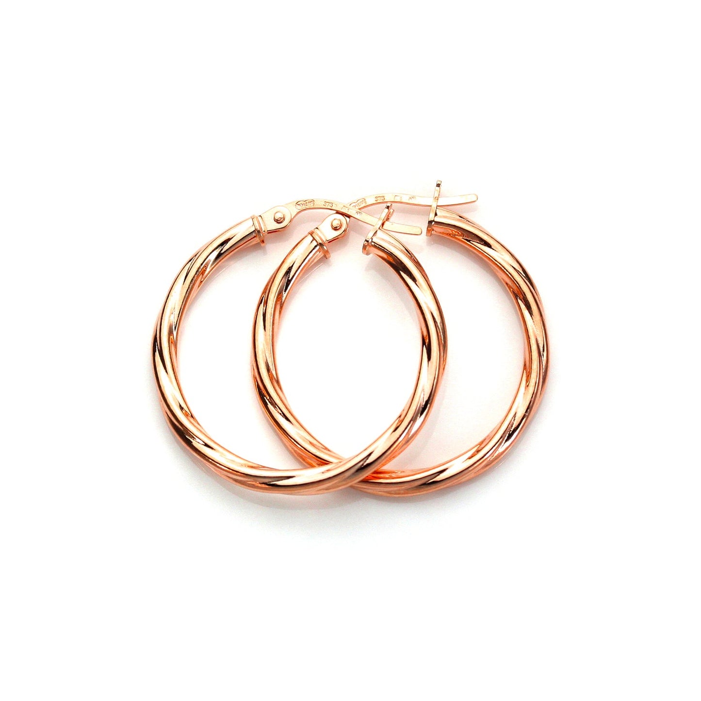 Boucles d'oreilles créoles torsadées en or rose 9 carats - 10 mm, 15 mm, 20 mm