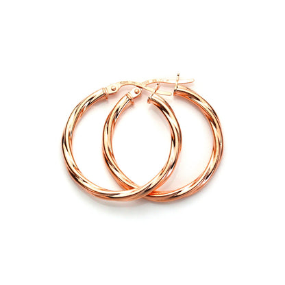Boucles d'oreilles créoles torsadées en or rose 9 carats - 10 mm, 15 mm, 20 mm