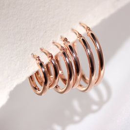 Boucles d'oreilles créoles dormeuses unies en or rose 9 carats - 10 mm, 15 mm, 20 mm