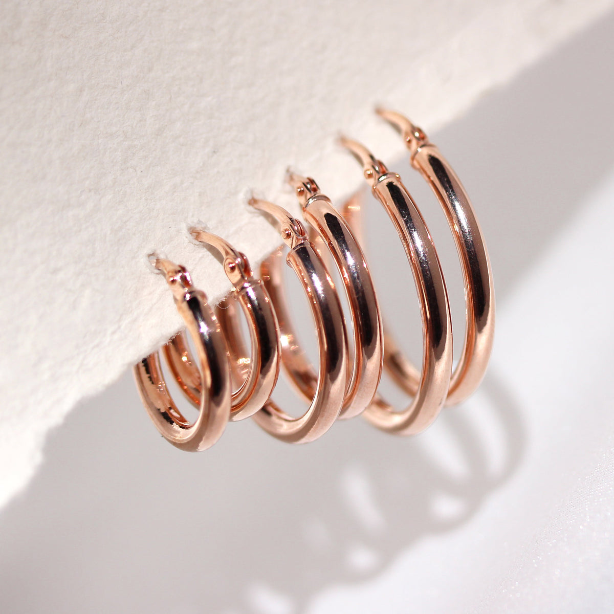 Boucles d'oreilles créoles dormeuses unies en or rose 9 carats - 10 mm, 15 mm, 20 mm