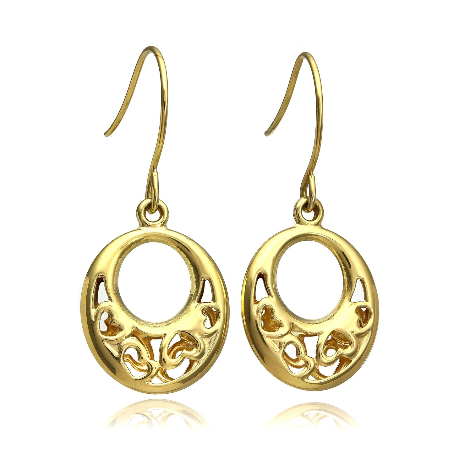 Boucles d'oreilles pendantes ovales en or 9 carats avec cœur ouvert