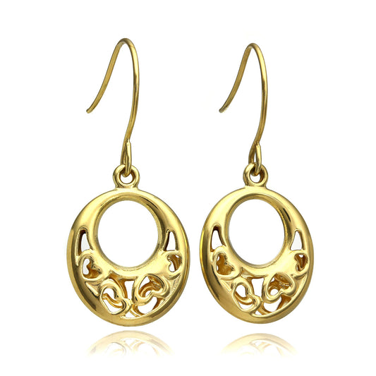 Boucles d'oreilles pendantes ovales en or 9 carats avec cœur ouvert