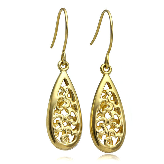 Boucles d'oreilles longues pendantes en or 9 carats avec cœur ouvert