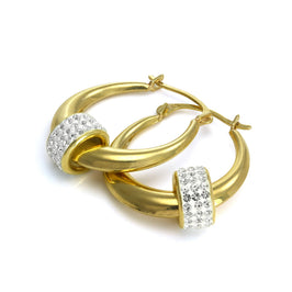Boucles d'oreilles créoles en or jaune 9 carats avec perle en cristal CZ