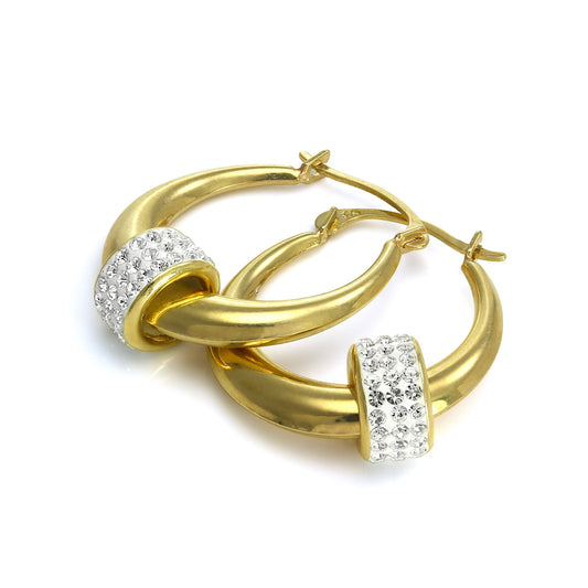 Boucles d'oreilles créoles en or jaune 9 carats avec perle en cristal CZ