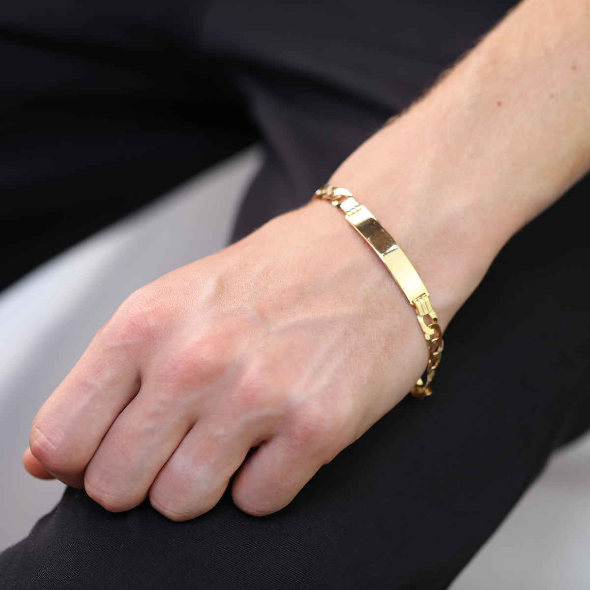 Bracelet gourmette en or 9 carats avec plaque d'identification pour homme, 18 et 20 cm