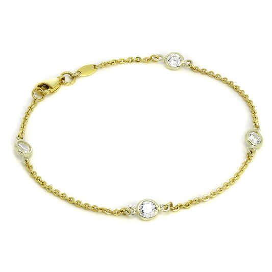 Bracelet chaîne Belcher fine en or 9 carats et cristal CZ de 18 cm