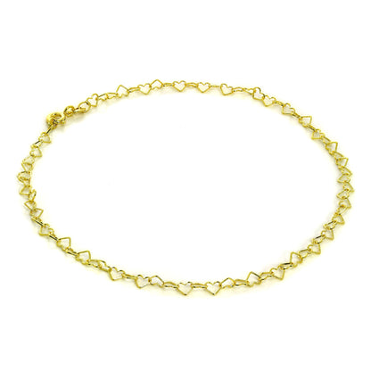 Bracelet de cheville en or 9 carats avec cœurs ouverts